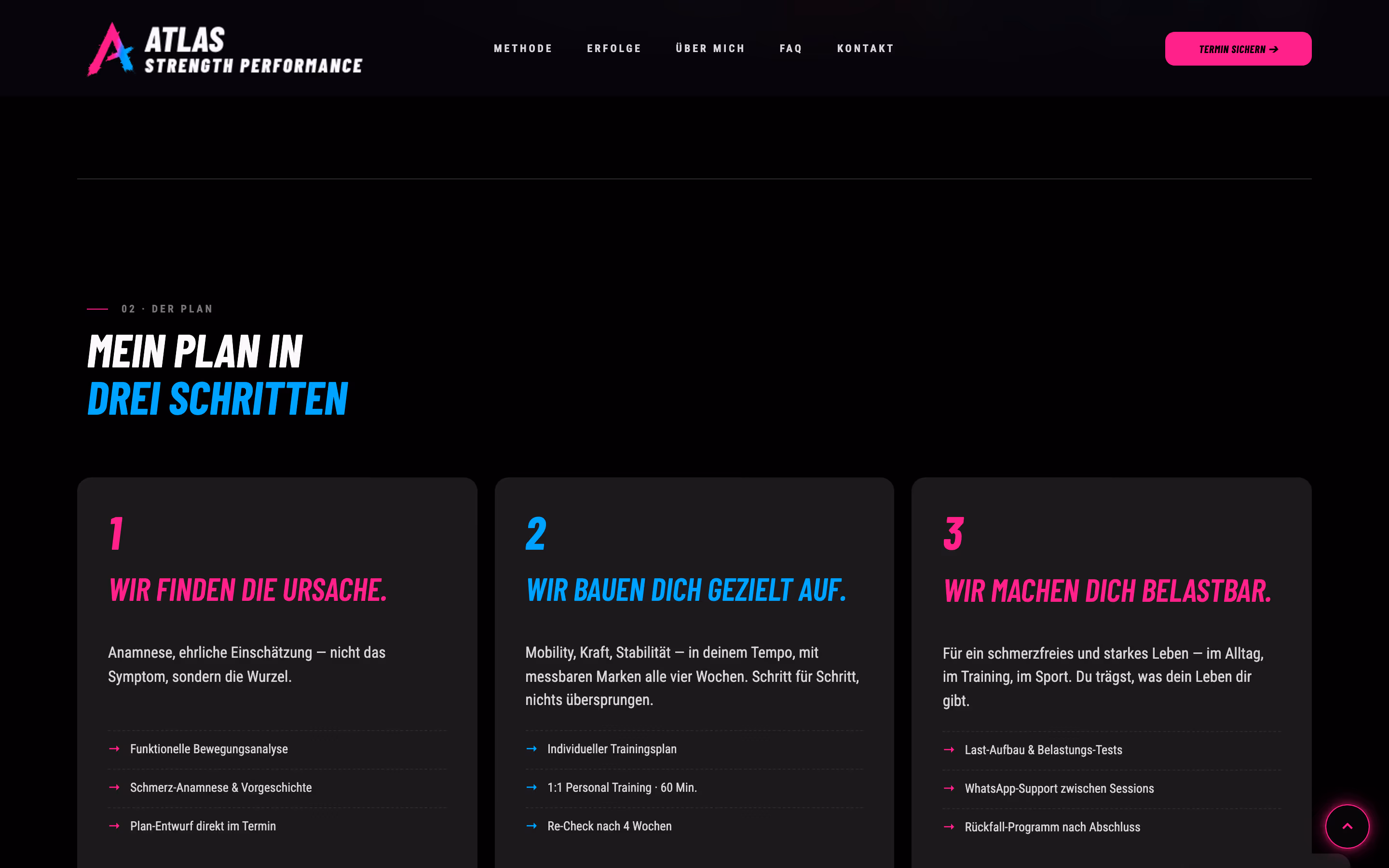 Ausschnitt weiter unten auf der Seite von Atlas Strength Performance