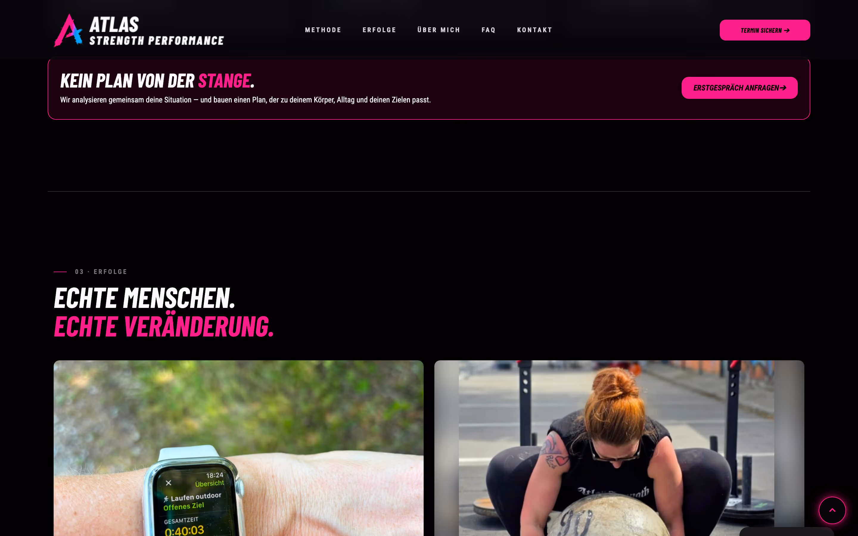 Ausschnitt weiter unten auf der Seite von Atlas Strength Performance