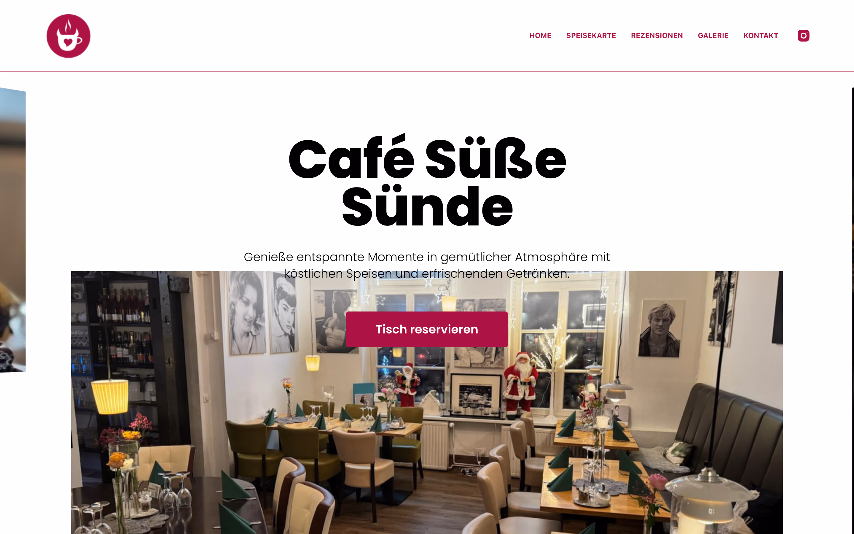 Startseite von Café Süße Sünde im Browser
