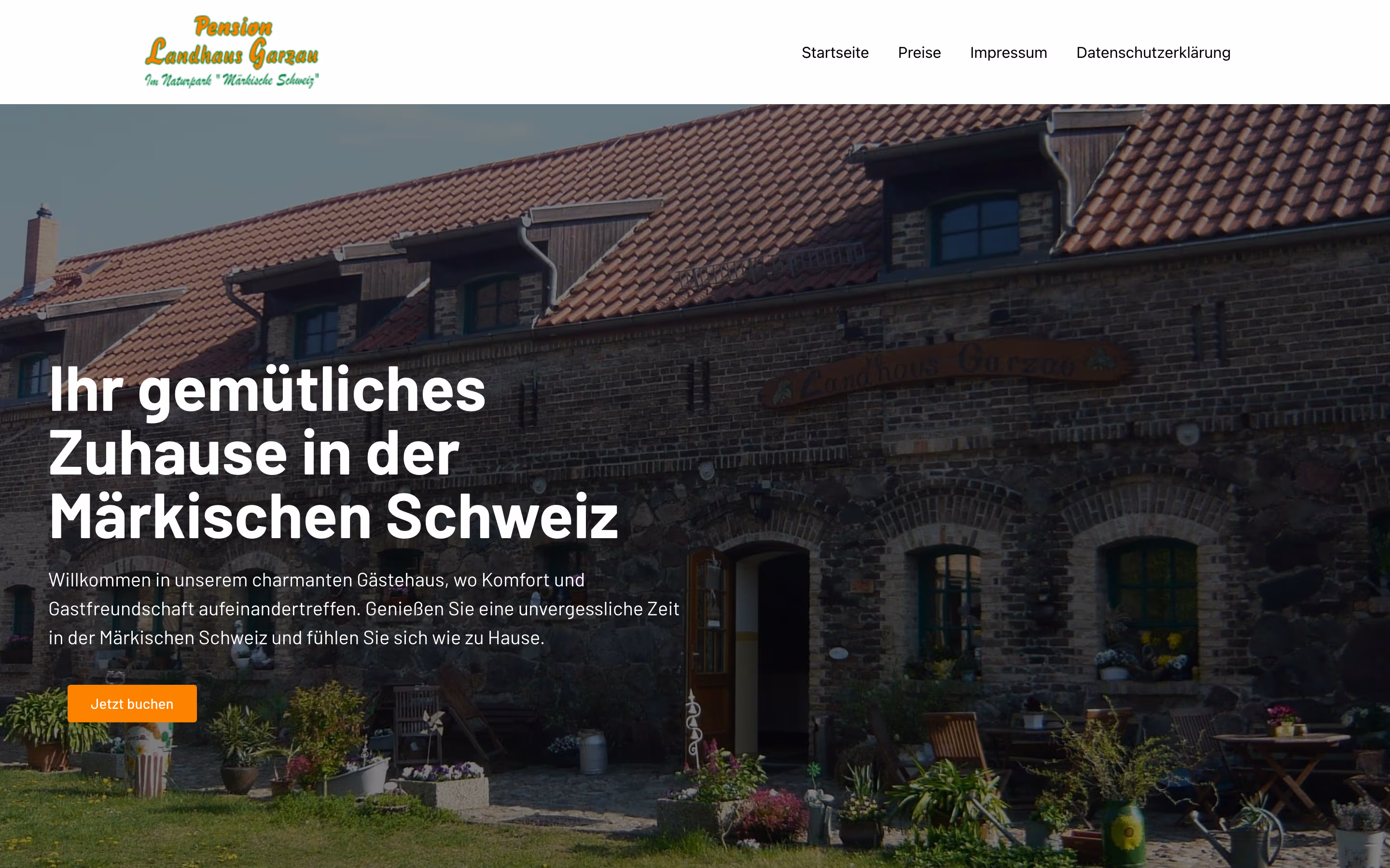 Startseite von Landhaus Garzau im Browser