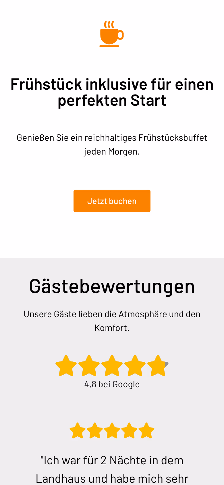 Ausschnitt weiter unten auf der Seite von Landhaus Garzau auf dem Handy